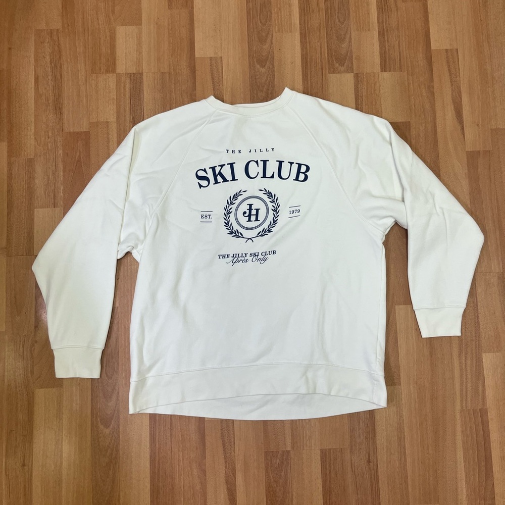Brunette The Label White Ski Club Crewneck Sweater
